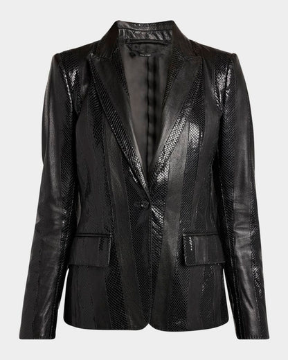 Tom Ford Black Snakeskin-Effect Leather Blazer
