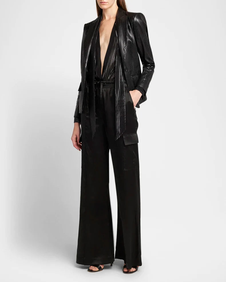 Tom Ford Black Snakeskin-Effect Leather Blazer