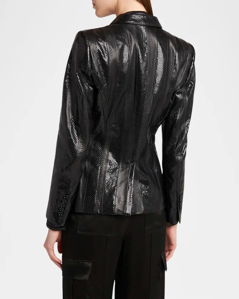 Tom Ford Black Snakeskin-Effect Leather Blazer
