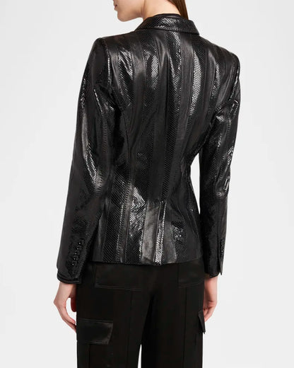 Tom Ford Black Snakeskin-Effect Leather Blazer