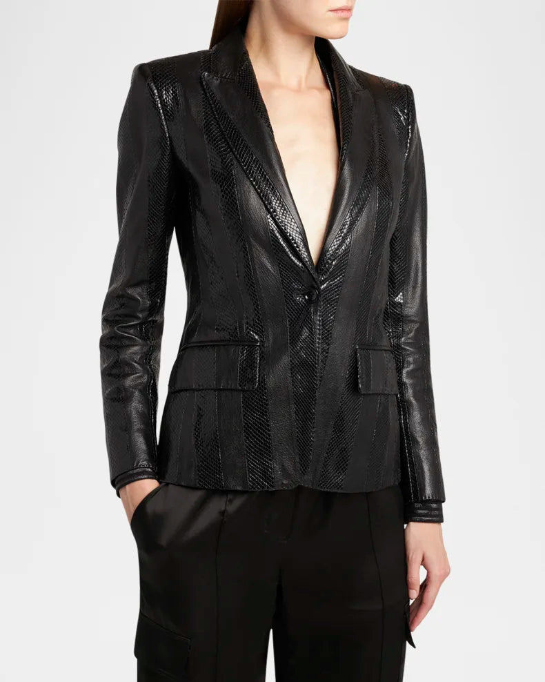 Tom Ford Black Snakeskin-Effect Leather Blazer