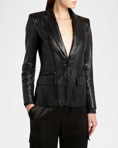 Tom Ford Black Snakeskin-Effect Leather Blazer