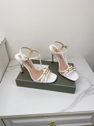 Tom Ford Chain-Embellished Metallic Snakeskin Sandals