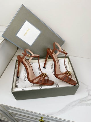 Tom Ford Chain-Embellished Metallic Snakeskin Sandals