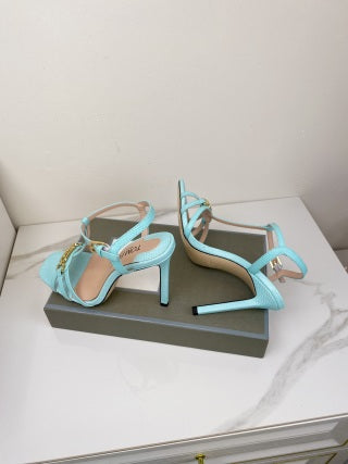 Tom Ford Chain-Embellished Metallic Snakeskin Sandals