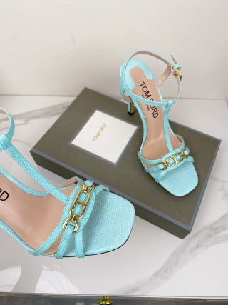 Tom Ford Chain-Embellished Metallic Snakeskin Sandals
