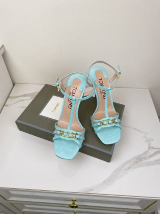 Tom Ford Chain-Embellished Metallic Snakeskin Sandals