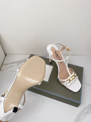 Tom Ford Chain-Embellished Metallic Snakeskin Sandals
