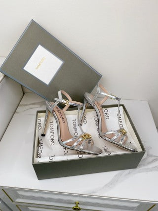 Tom Ford Chain-Embellished Metallic Snakeskin Sandals
