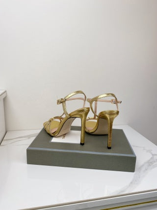 Tom Ford Chain-Embellished Metallic Snakeskin Sandals