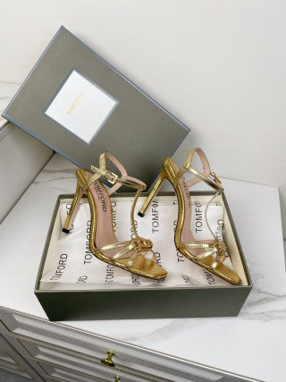 Tom Ford Chain-Embellished Metallic Snakeskin Sandals