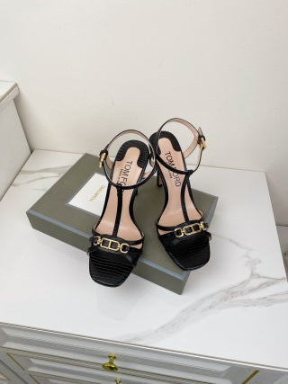 Tom Ford Chain-Embellished Metallic Snakeskin Sandals