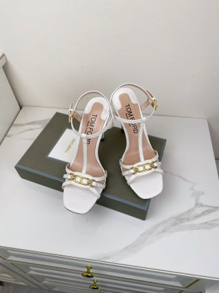 Tom Ford Chain-Embellished Metallic Snakeskin Sandals