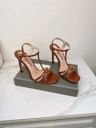 Tom Ford Chain-Embellished Metallic Snakeskin Sandals