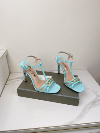 Tom Ford Chain-Embellished Metallic Snakeskin Sandals