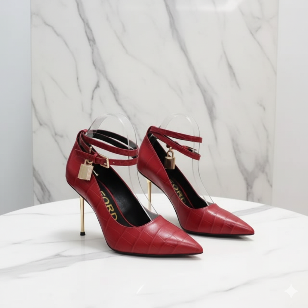 Tom Ford Padlock Leather Heels Red