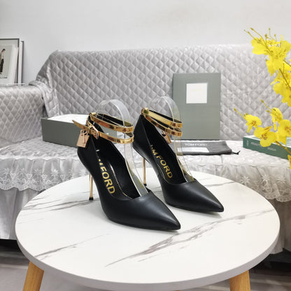 Tom Ford Pointed-Toe Stiletto Sandals - Golden Strap