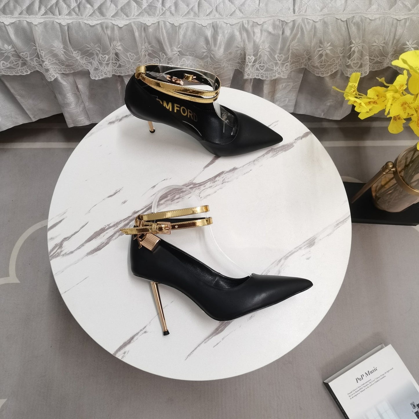 Tom Ford Pointed-Toe Stiletto Sandals - Golden Strap