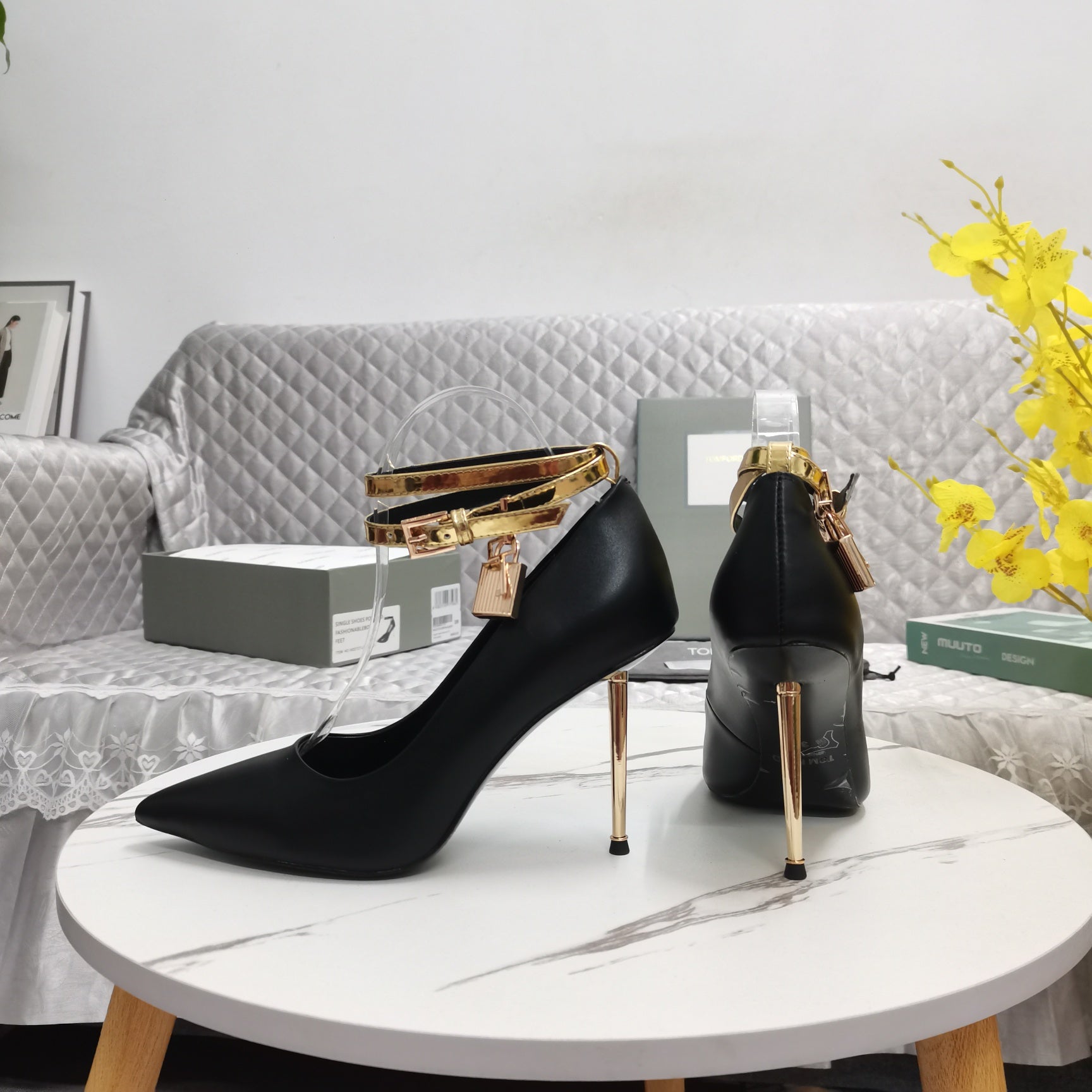 Tom Ford Pointed-Toe Stiletto Sandals - Golden Strap