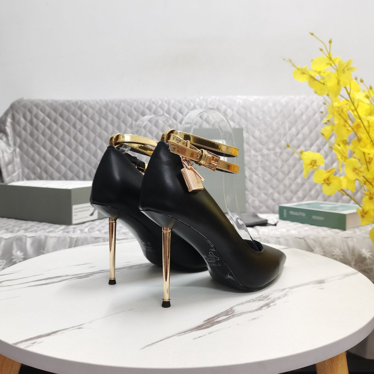 Tom Ford Pointed-Toe Stiletto Sandals - Golden Strap
