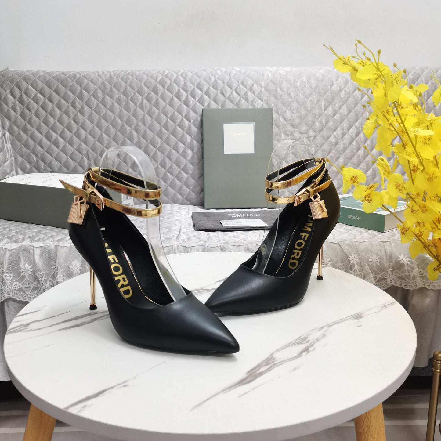 Tom Ford Pointed-Toe Stiletto Sandals - Golden Strap