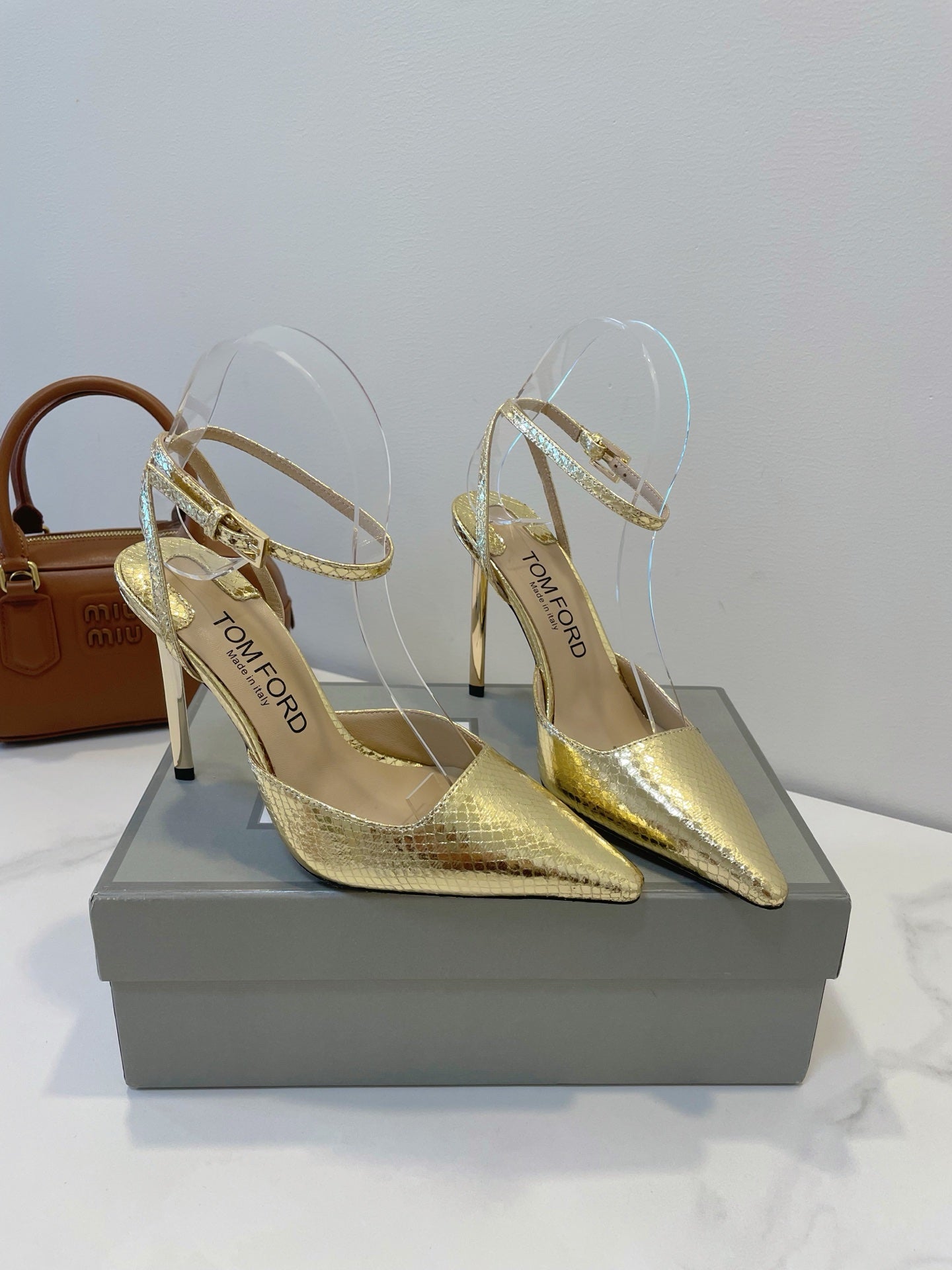 Tom Ford Metallic Padlock Slingback Pumps