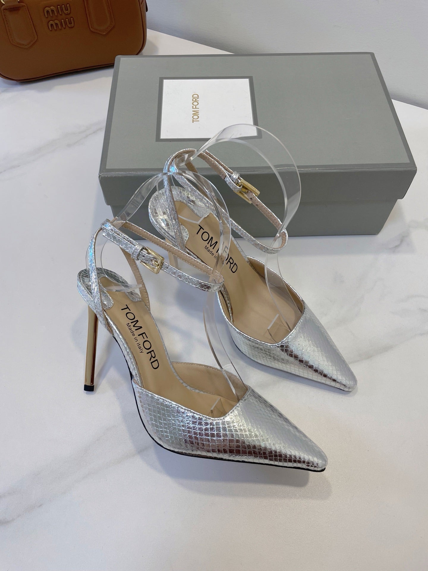 Tom Ford Metallic Padlock Slingback Pumps