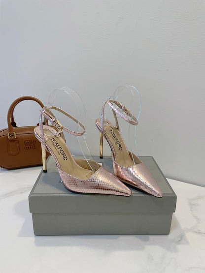 Tom Ford Metallic Padlock Slingback Pumps