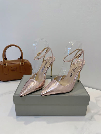 Tom Ford Metallic Padlock Slingback Pumps