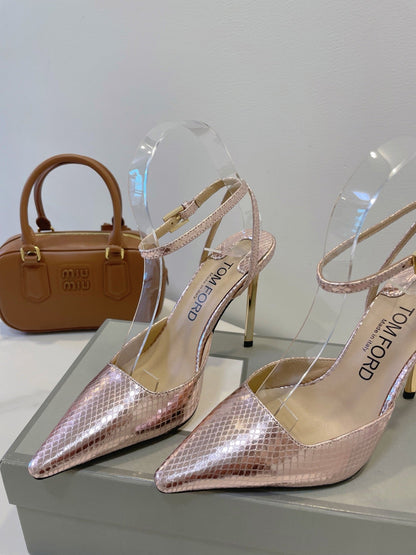 Tom Ford Metallic Padlock Slingback Pumps