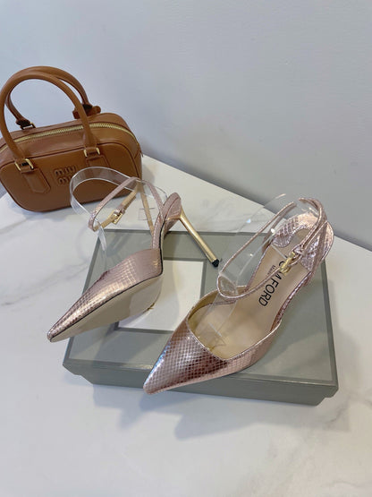 Tom Ford Metallic Padlock Slingback Pumps
