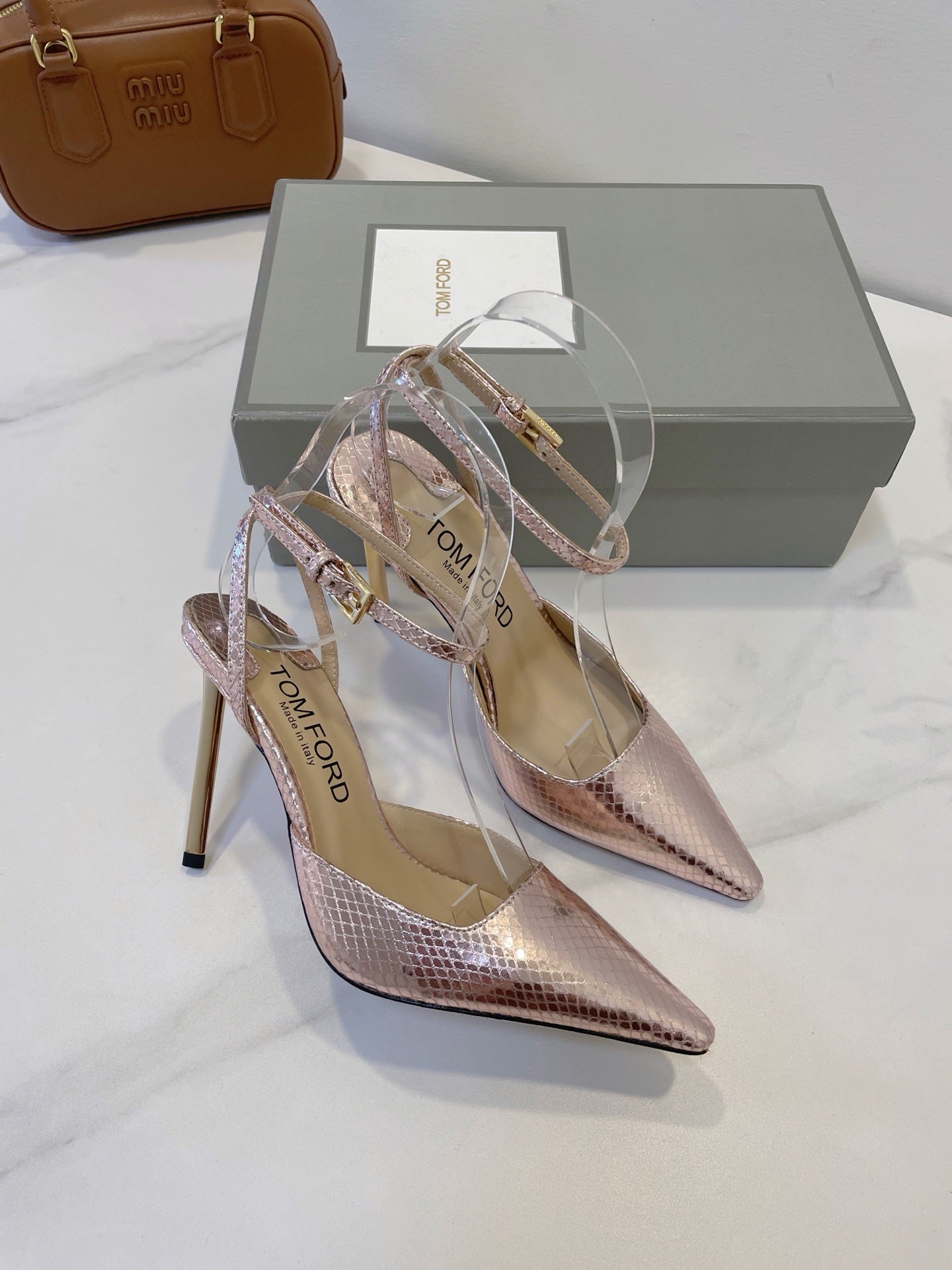 Tom Ford Metallic Padlock Slingback Pumps