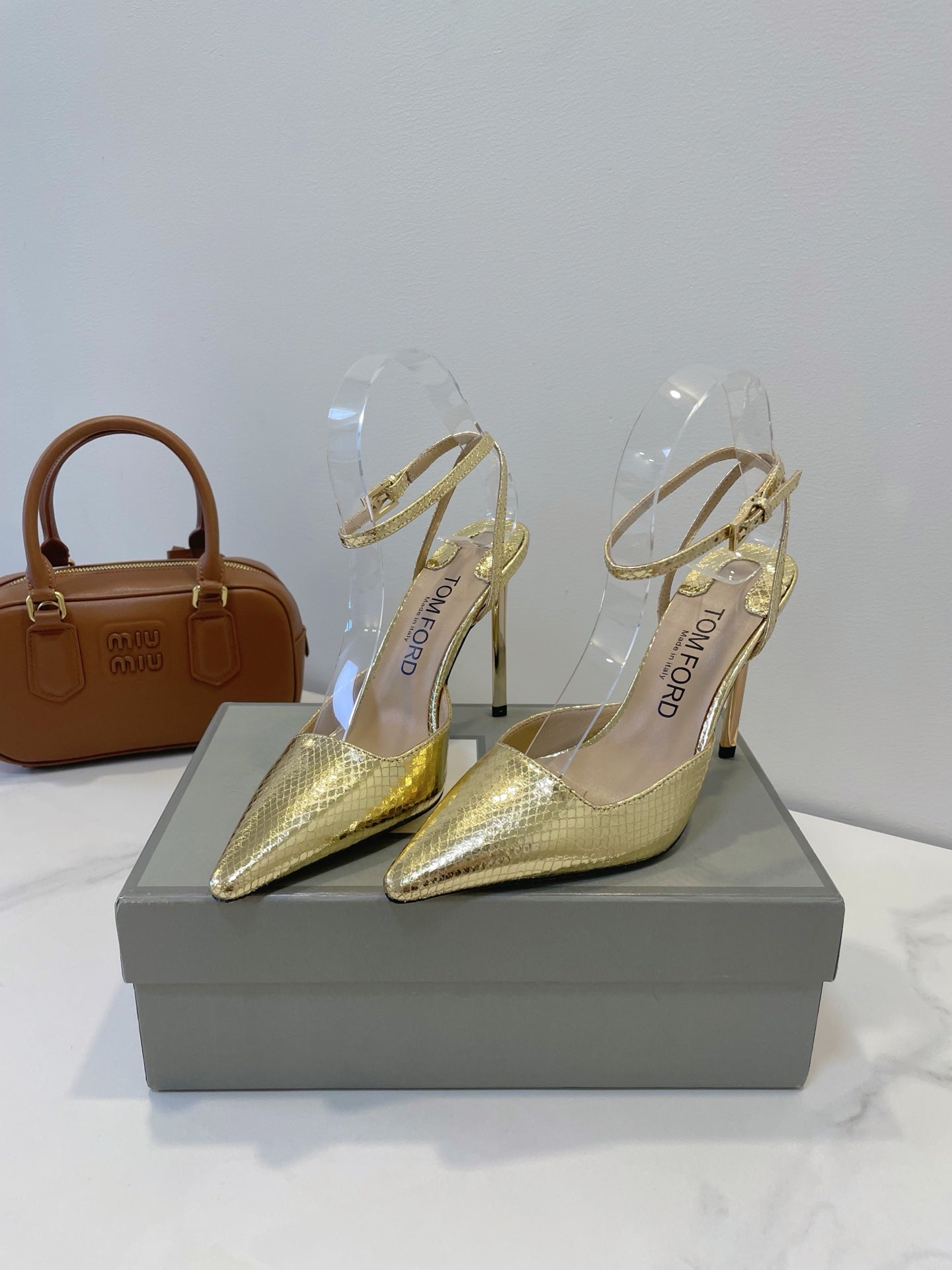 Tom Ford Metallic Padlock Slingback Pumps