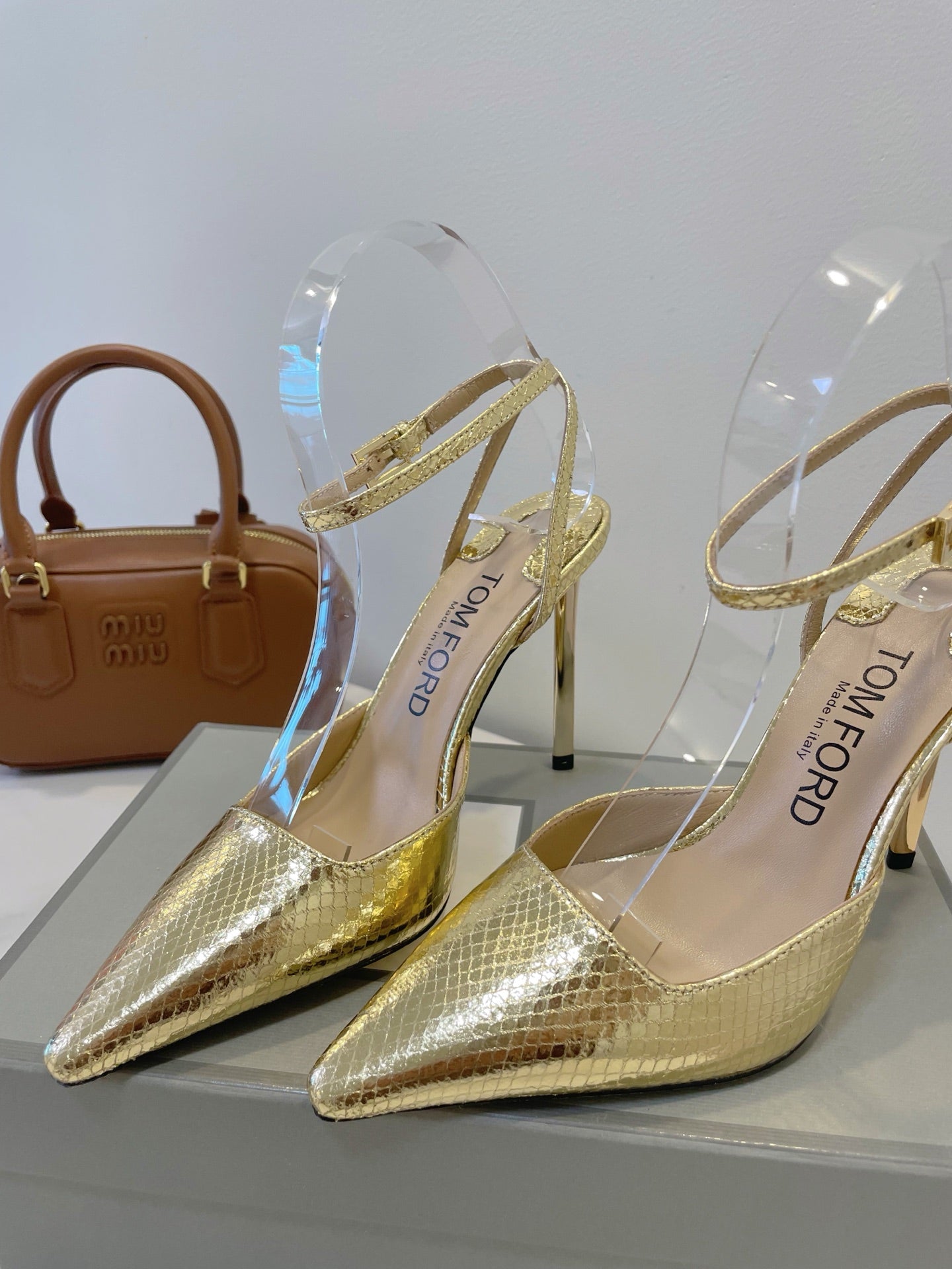 Tom Ford Metallic Padlock Slingback Pumps