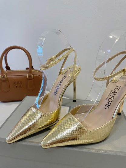 Tom Ford Metallic Padlock Slingback Pumps