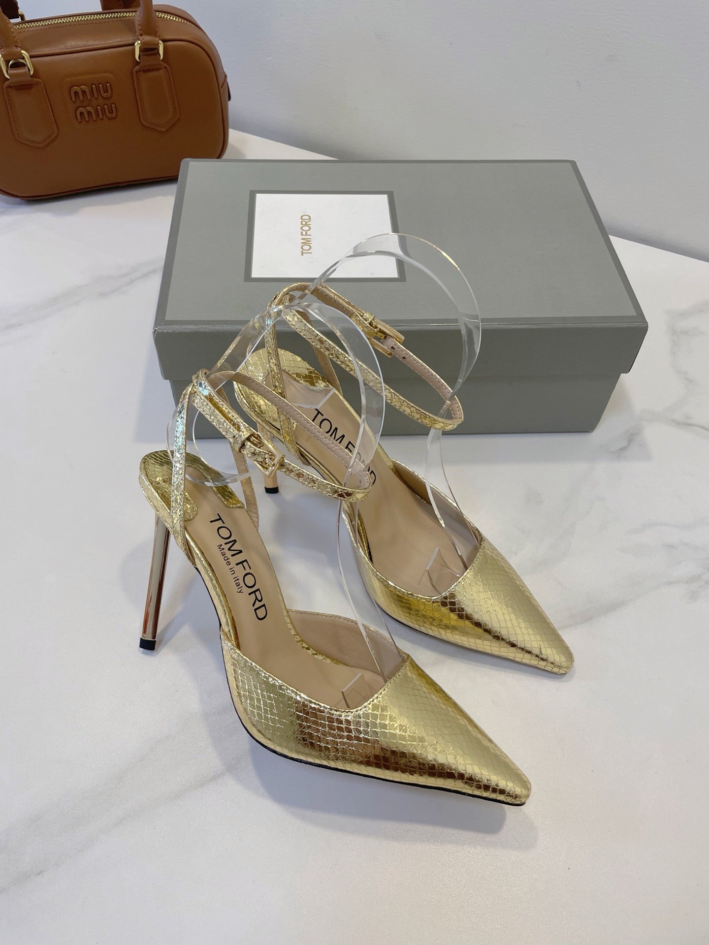 Tom Ford Metallic Padlock Slingback Pumps