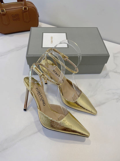 Tom Ford Metallic Padlock Slingback Pumps