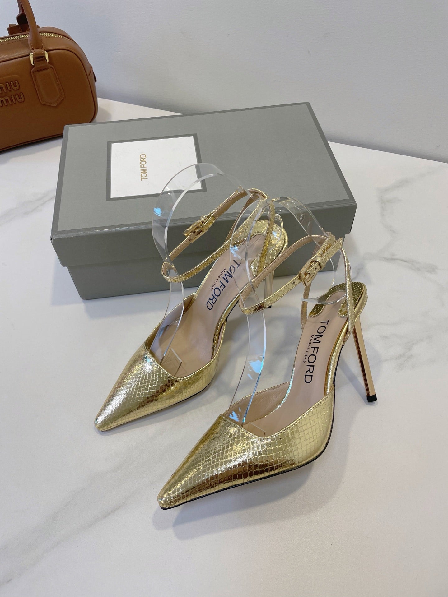 Tom Ford Metallic Padlock Slingback Pumps