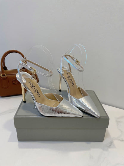 Tom Ford Metallic Padlock Slingback Pumps