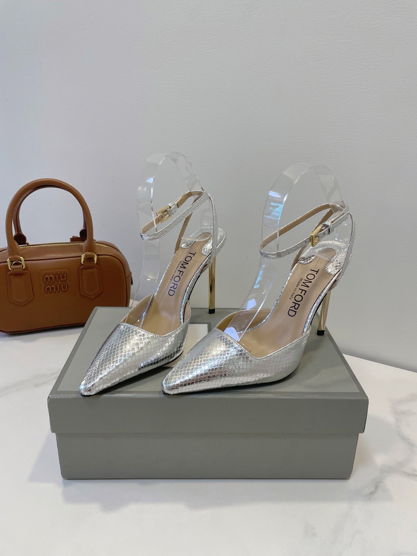 Tom Ford Metallic Padlock Slingback Pumps