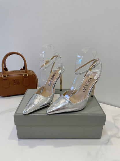 Tom Ford Metallic Padlock Slingback Pumps