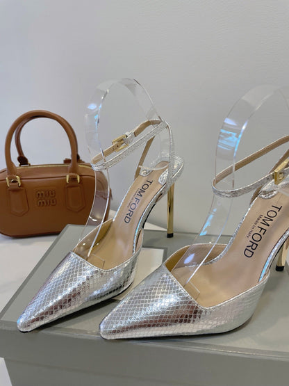 Tom Ford Metallic Padlock Slingback Pumps