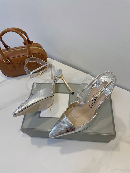 Tom Ford Metallic Padlock Slingback Pumps