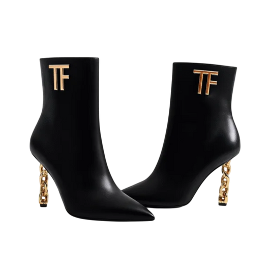 Tom Ford TF Leather Ankle Boots with Chain Heel
