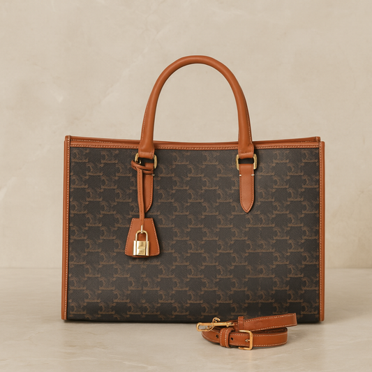 Celine Horizontal Cabas in Triomphe Canvas and Calfskin