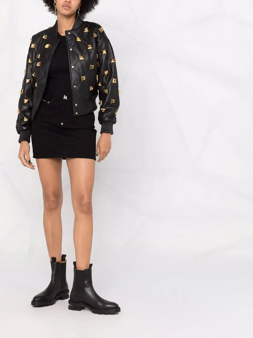 Valentino Garavani Roman Stud Quilted Leather Bomber Jacket
