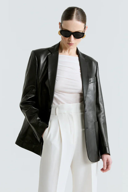Valeria Black Leather Blazer