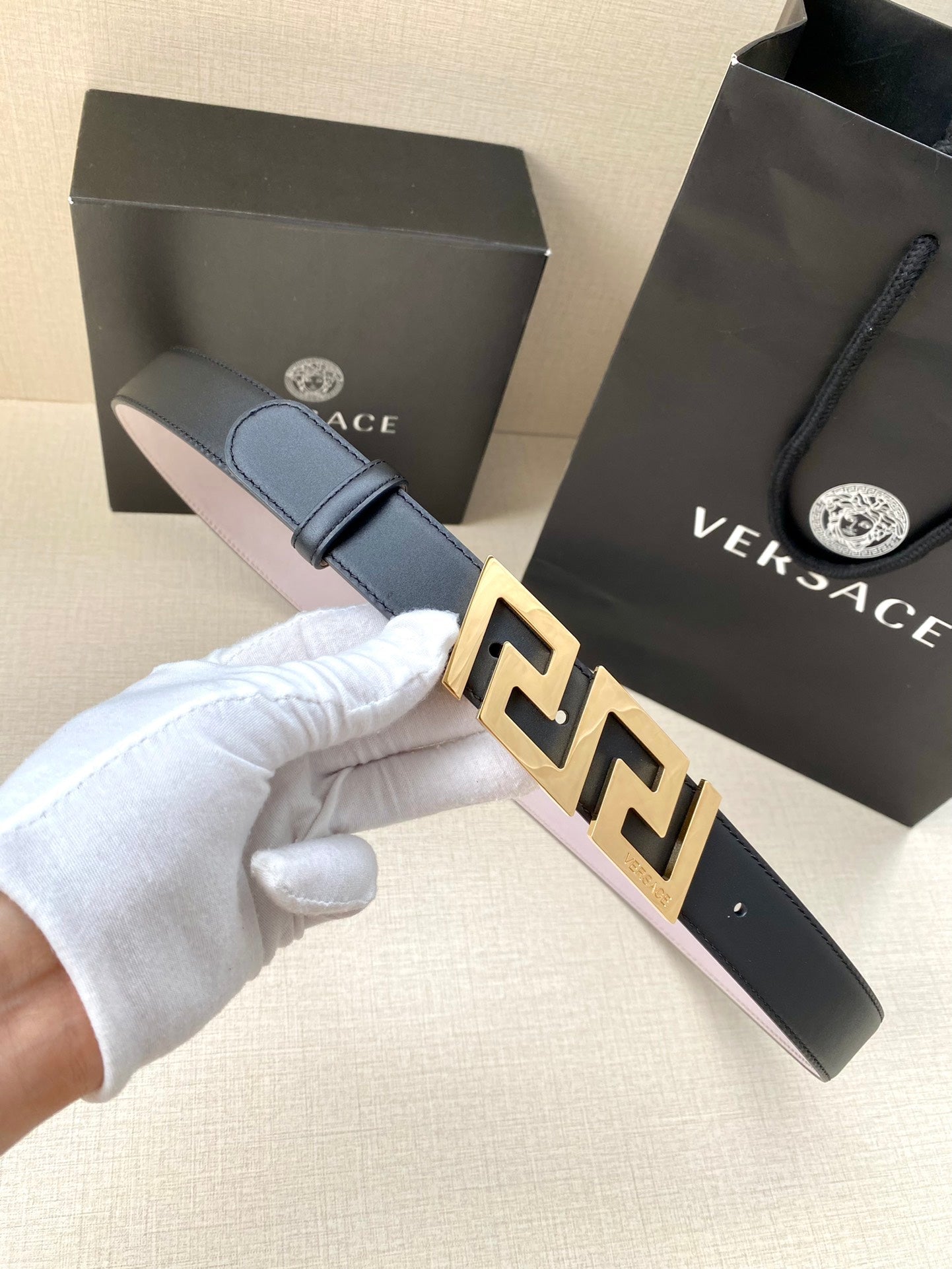 Versace Greca Buckle Leather Belt