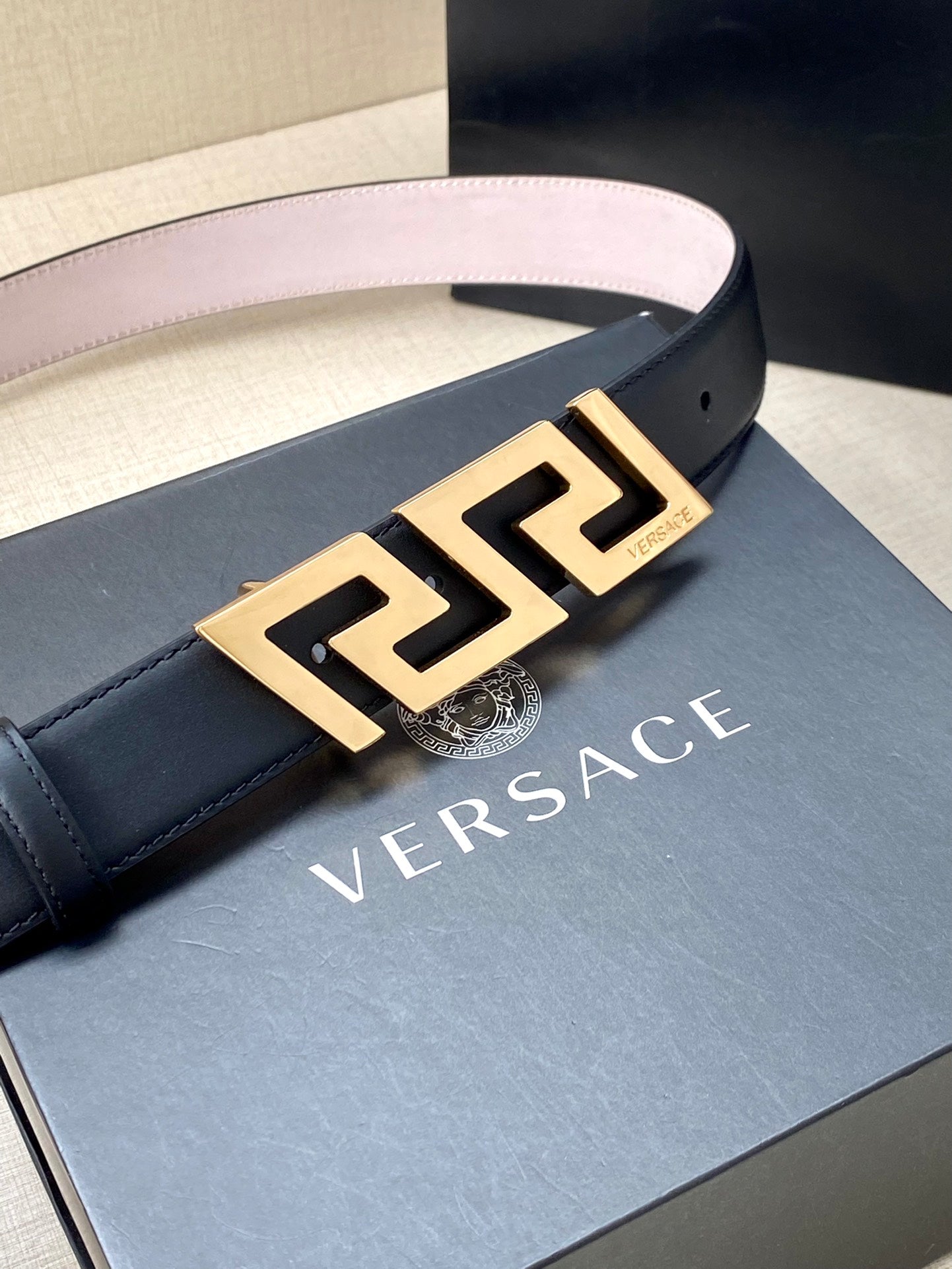 Versace Greca Buckle Leather Belt