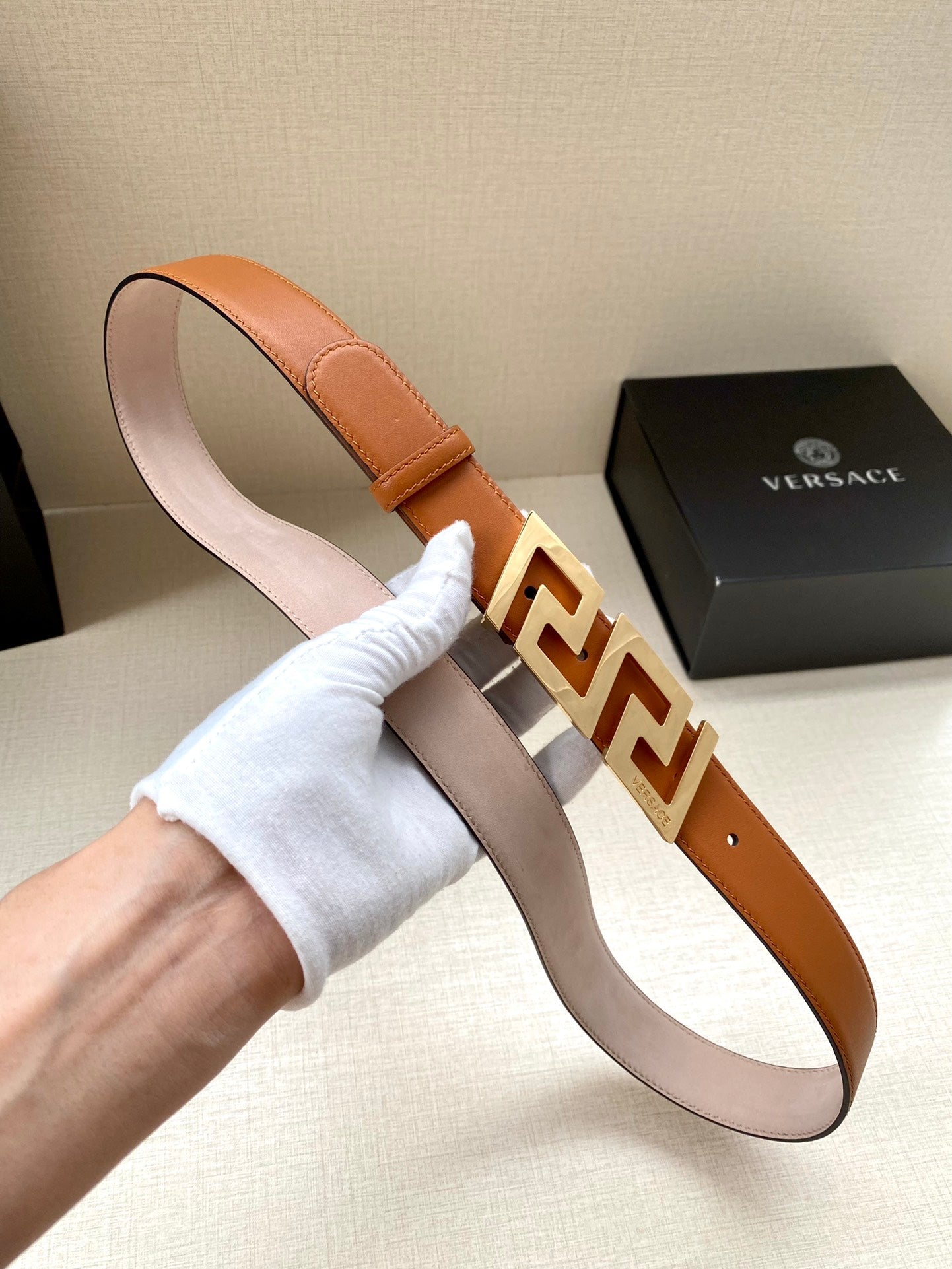 Versace Greca Buckle Leather Belt